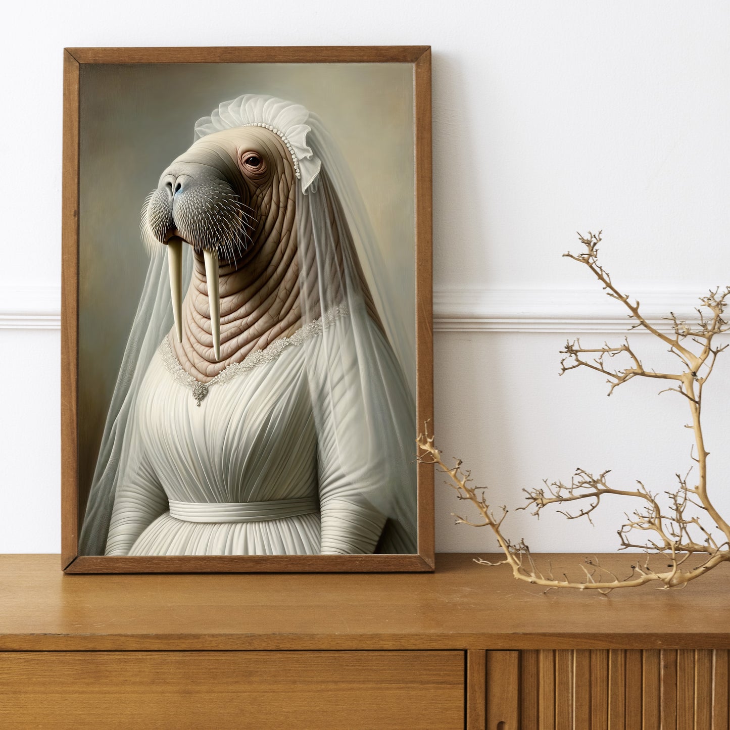 "Funny Walrus in Wedding Dress Poster - Unique Animal Wall Art Decor - Perfect Bride Gift & Framed Option"