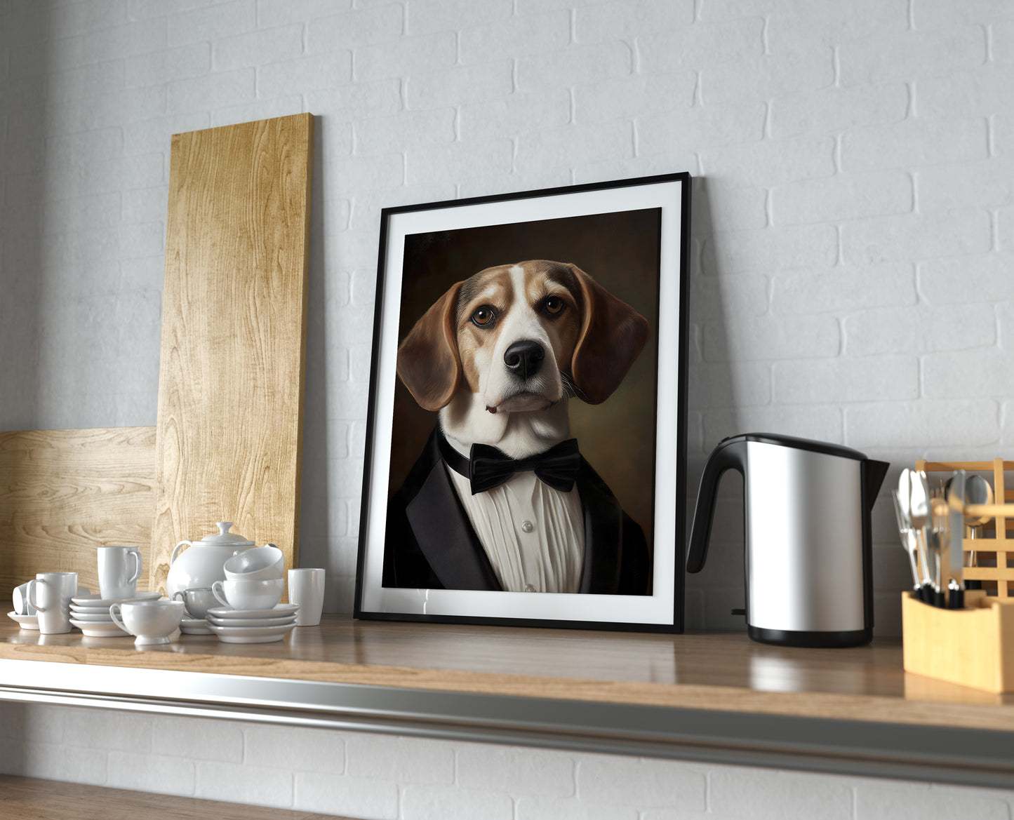 Poster portrait Beagle en smoking - Art mural chien élégant, Décoration mur drôle, Impression motif Tuxedo